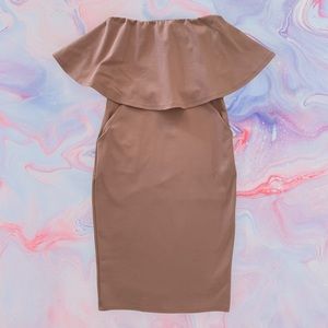 Off The Shoulder Blush Pink Bodycon Dress With Pockets by Rolla Coster